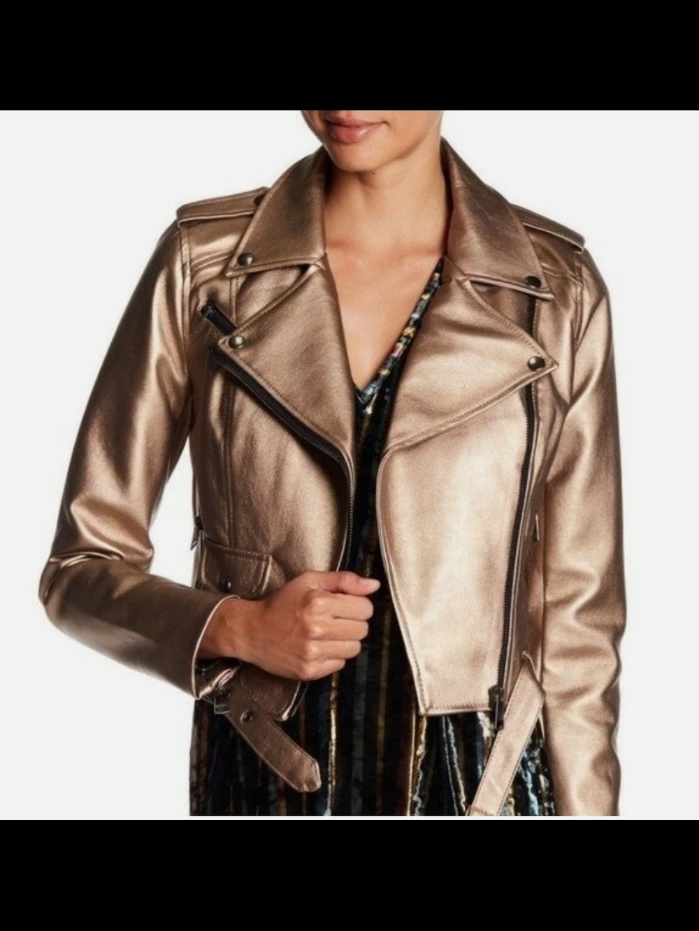 Romeo & Juliet Couture Metallic Bronze Moto Jacket
